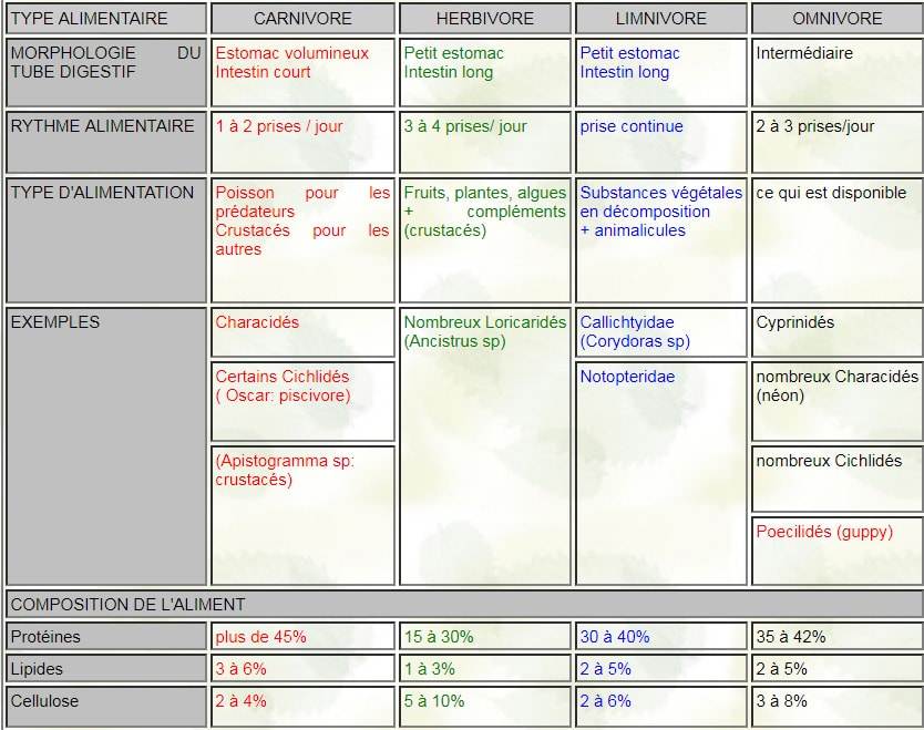 bilan alimentaires poissons